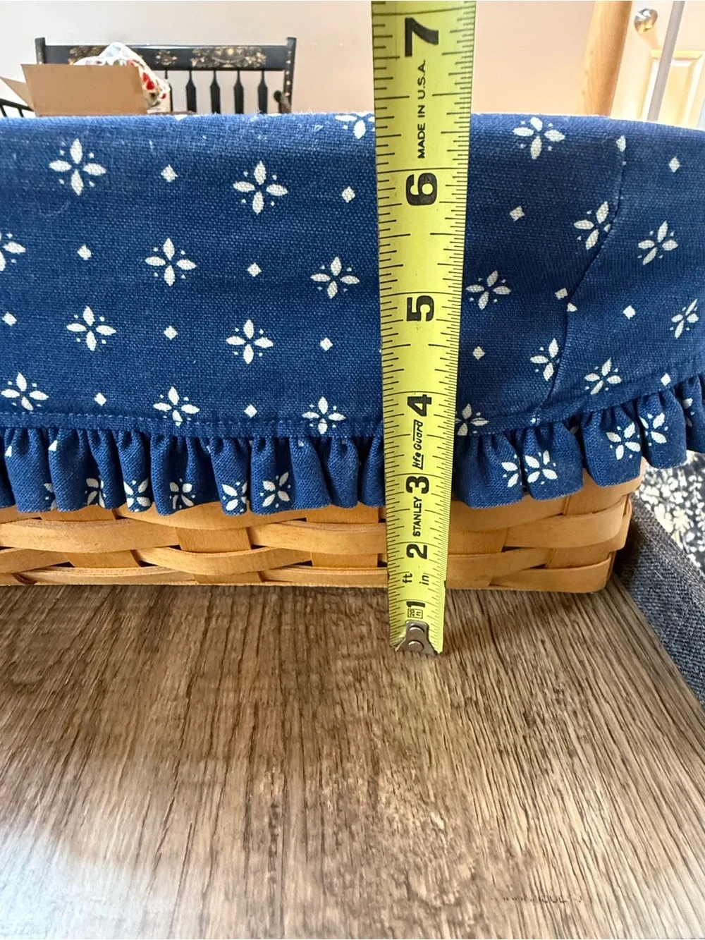 Vintage 1998 Longaberger | Woven Basket with Blue Ruffled Fabric Liner